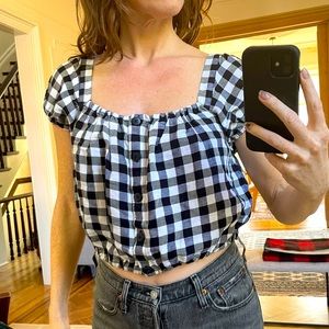 Madewell puff sleeve gingham crop top